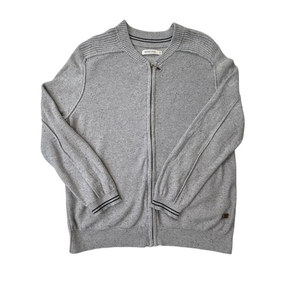 Arturo Calle Men's Gray 100% Cotton Full Zip Knit Sweater Cardigan Medium